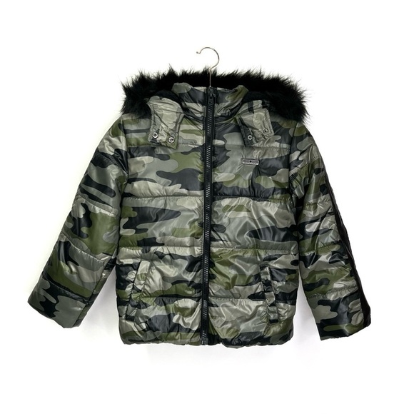 Hudson Kids Puffer Jacket Girls Medium High Gloss Deep Black Faux Fur New NWT - Picture 1 of 6